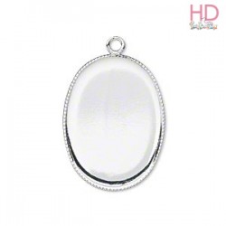 Base ovale con anellino color argento 4x3cm x 1pz