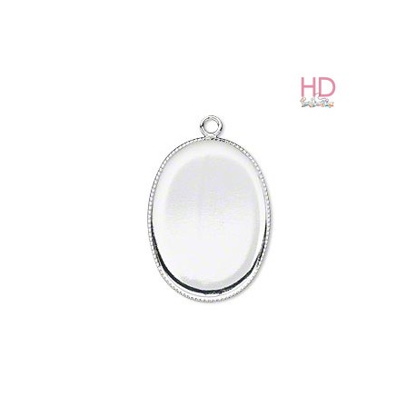 Base ovale con anellino color argento 4x3cm x 1pz